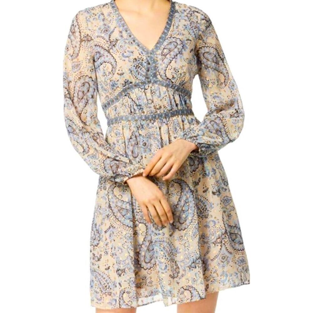 Taylor paisley v-neck long sleeve dress